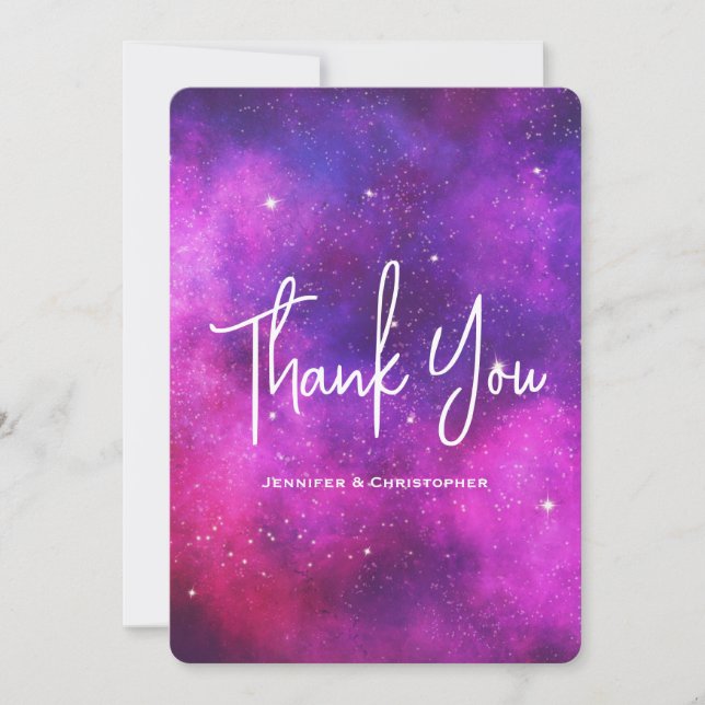 Tarjeta De Agradecimiento Espacio rosa y púrpura y galaxia falsa Stars Graci (Anverso)