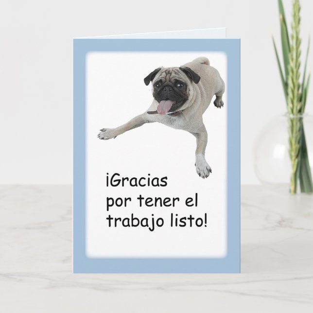Tarjeta De Agradecimiento Español bien hecho del trabajo de las gracias, (Anverso)