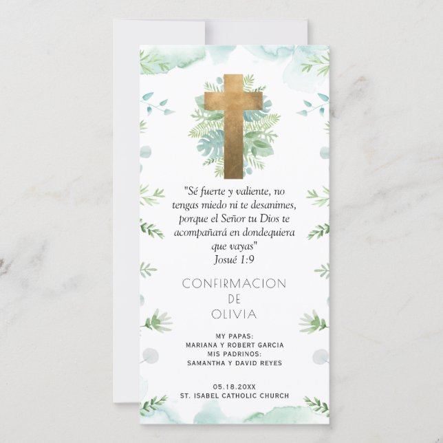 Tarjeta De Agradecimiento Español, Blue Greenery Confirmation Bookmark Favor (Anverso)