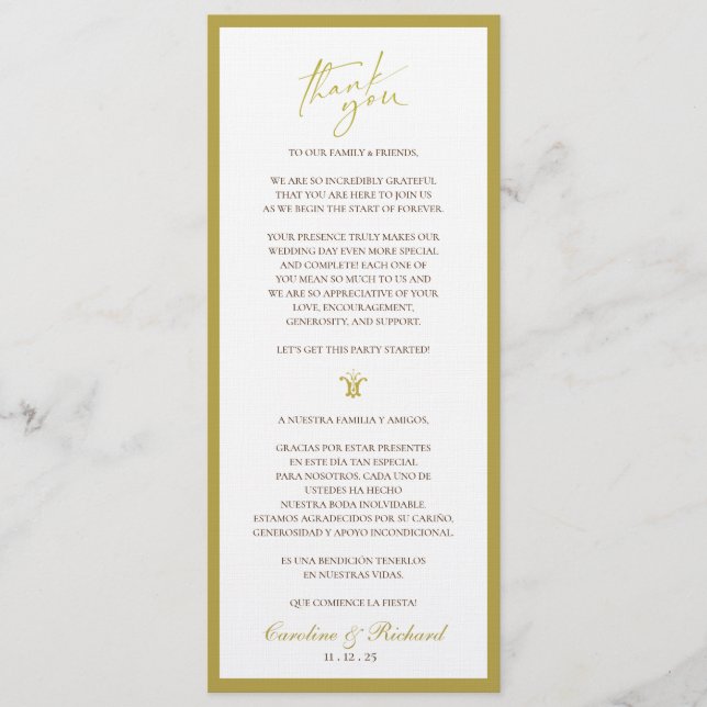 Tarjeta de agradecimiento. Español e inglés (Anverso)