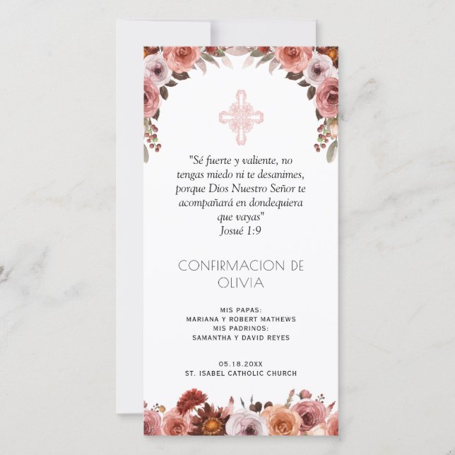 Tarjeta De Agradecimiento Español, Rubor Pink Confirmation Bookmark Favor (Anverso)