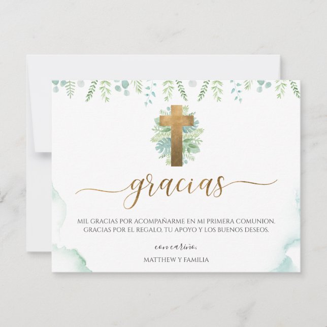 Tarjeta De Agradecimiento Español, verde evento religioso Gracias (Anverso)