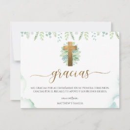 Tarjeta De Agradecimiento Español, verde evento religioso Gracias