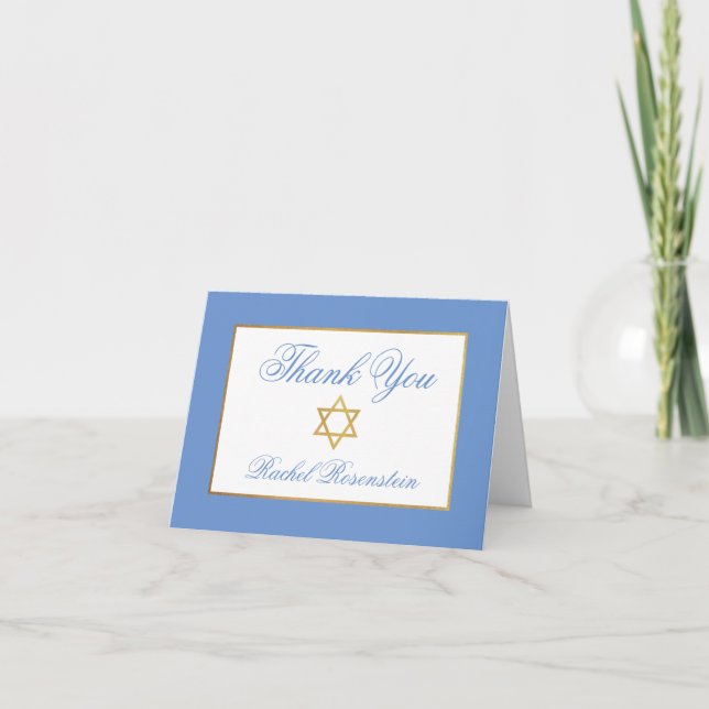 Tarjeta De Agradecimiento Especial 1 Bat Mitzvah Oro Azul Doblado (Anverso)