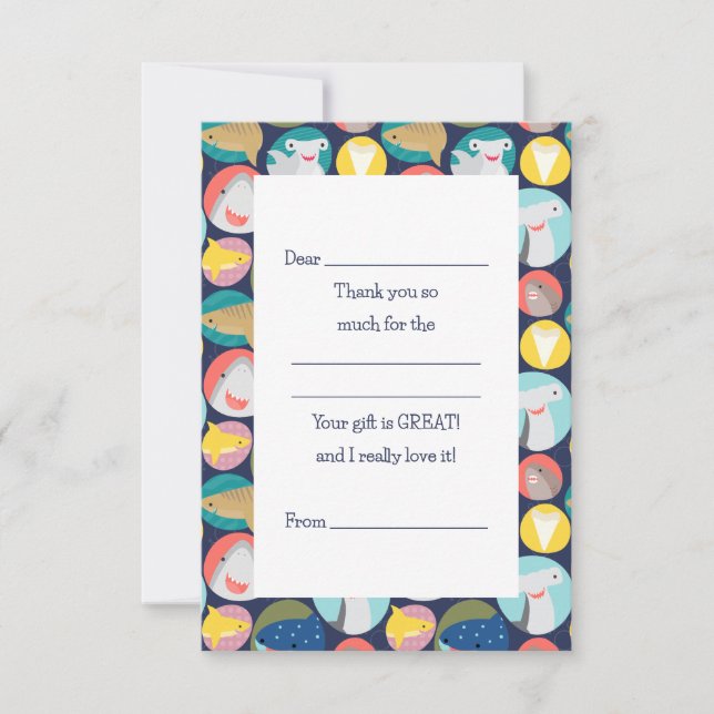 Tarjeta De Agradecimiento Especies de tiburones lindos rellenan  (Anverso)