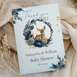 Tarjeta De Agradecimiento Espectaculares hojas de flores azules de ciervo de