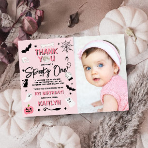 Tarjeta De Agradecimiento ¡Espeluznante! Foto del 1er cumpleaños de Hallowee