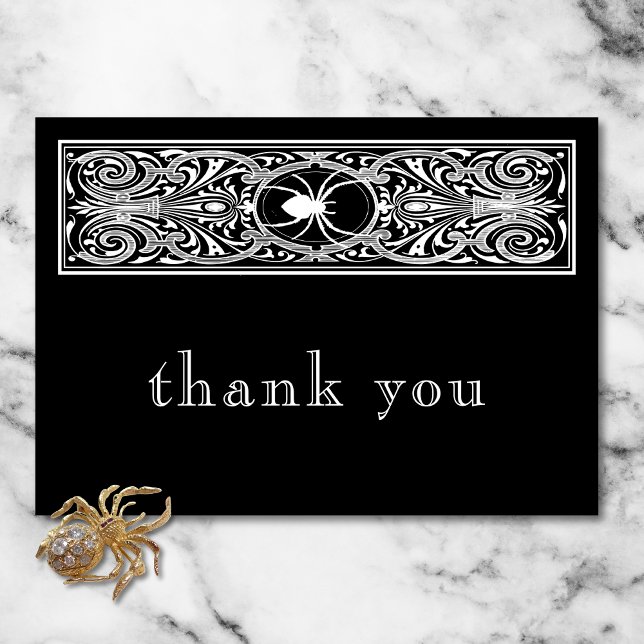 Tarjeta De Agradecimiento Espeluznante gótica Boda blanco negro (Gothic Spooky Spider Black White Wedding Thank You Card)