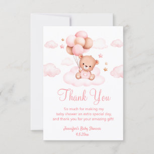 Tarjeta De Agradecimiento espera, chica bebé ducha lindo oso rosa