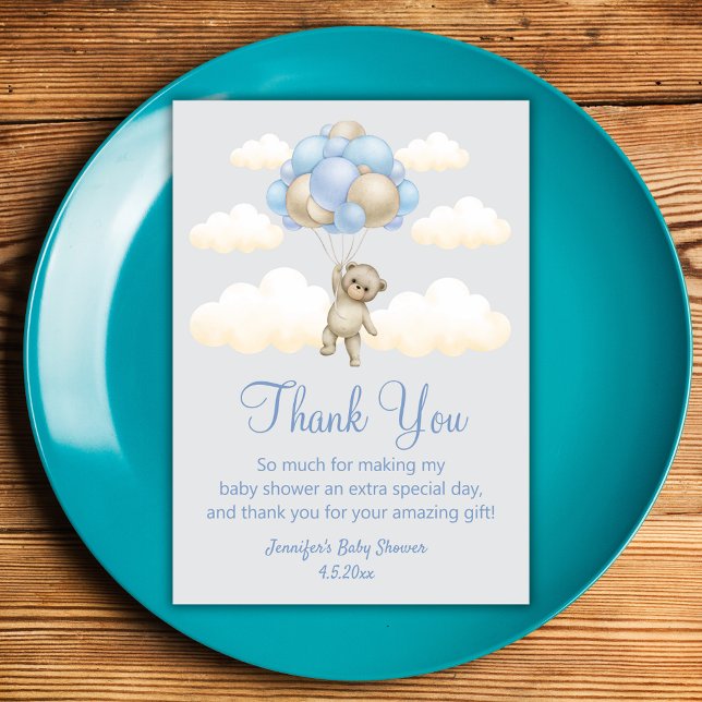 Tarjeta De Agradecimiento espera, niño bebé ducha lindo oso azul (Subido por el creador)