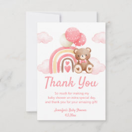 Tarjeta De Agradecimiento espera un momento, chica baby ducha teady oso rosa