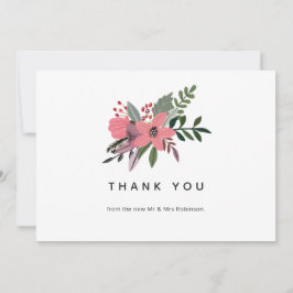 Tarjeta De Agradecimiento Esplendor Moderno Floral Rosa y Ciruela