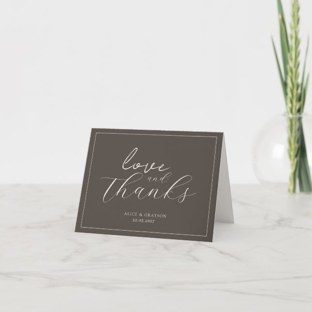 Tarjeta De Agradecimiento Espresso Brown Script Classic Minimalist Wedding (Anverso)