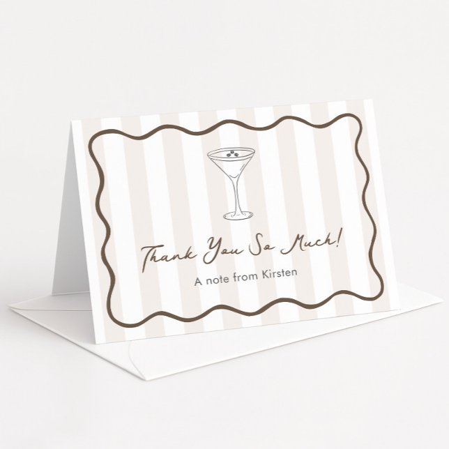 Tarjeta De Agradecimiento Espresso Espresso Martini Café con mano Ducha de n (Chic folding thank you card design for an espresso martini theme bridal shower or bachelorette party)