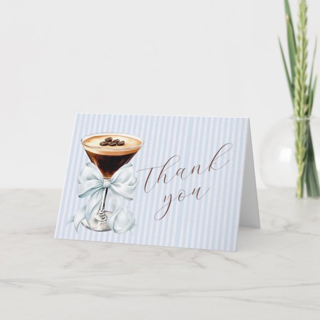 Tarjeta De Agradecimiento Espresso Martini Blue Coquette Bow (Anverso)