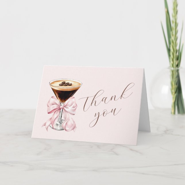 Tarjeta De Agradecimiento Espresso Martini Lazo Coquette Rosa (Anverso)