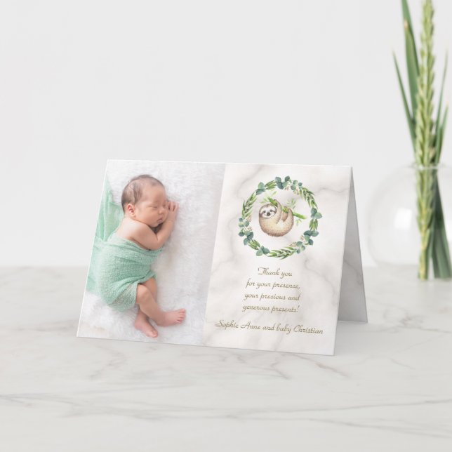 Tarjeta De Agradecimiento Espumas cortas Eucalyptus Wreath Baby Shower (Anverso)