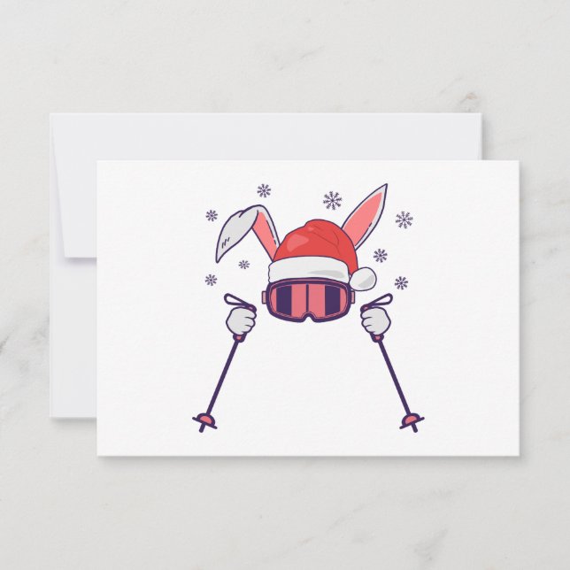 Tarjeta De Agradecimiento Esquiando Santa Rabbit con Santa Hat y los postes  (Anverso)