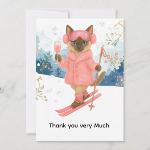 Tarjeta De Agradecimiento Esquiar para amantes de gatos siameses en despedid