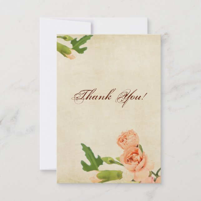 Tarjeta De Agradecimiento Esquinas del clavel del melocotón de la acuarela (Anverso)