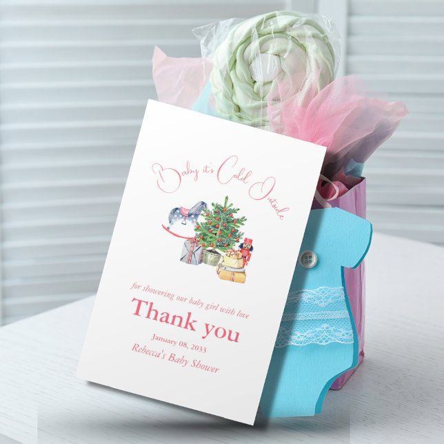 Tarjeta De Agradecimiento Está frío fuera del Chica Baby Shower rosa inverna (Subido por el creador)