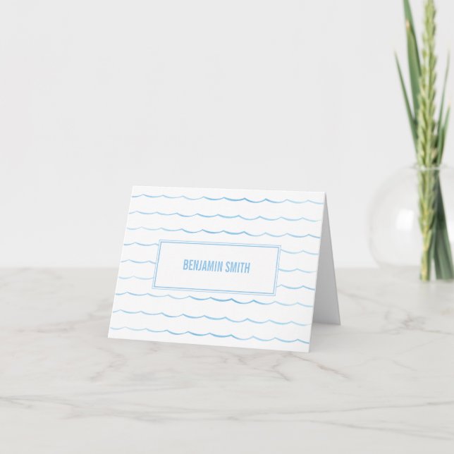 Tarjeta De Agradecimiento Estacionamiento de acuarela azul de ola oceánica (Anverso)