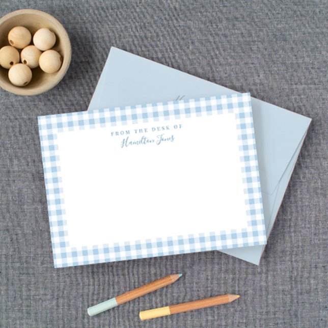 Tarjeta De Agradecimiento Estacionamiento personal Blue Gingham Check (Sweet baby blue gingham check with a matching blue envelope.)