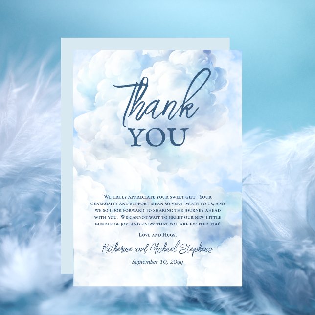 Tarjeta De Agradecimiento Estamos En El Nueve Baby Shower De Blue Boy (Blue Watercolor Boy Baby Shower Thank You Card - "We Are On Cloud Nine" Collection)