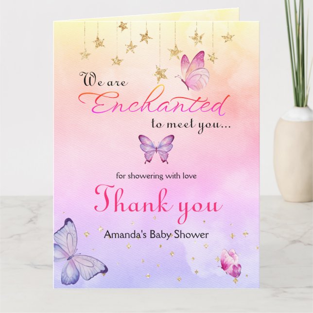 Tarjeta De Agradecimiento Estamos Encantados De Conocerle A Mariposa Baby Sh (Anverso)