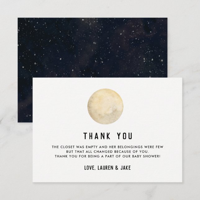 Tarjeta De Agradecimiento Estamos Sobre La Luna Baby Shower Gracias Cartas (Anverso / Reverso)