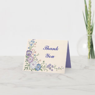 Tarjeta De Agradecimiento Estampa floral botánica de color morado pastel, bl