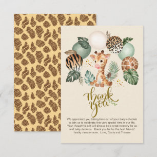Tarjeta De Agradecimiento Estampado de animal safari de jirafa bebé lindo be