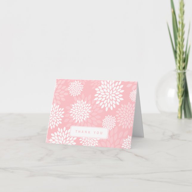 Tarjeta De Agradecimiento Estampado de flores rosado de los crisantemos (Anverso)