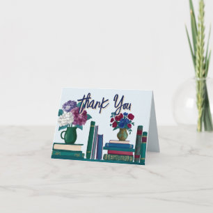 Tarjeta De Agradecimiento Estantería de libros de tonos joya y flores