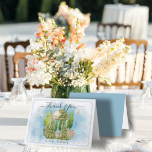 Tarjeta De Agradecimiento Estatua de Gazebo flores palomas Boda Gracias Tarj