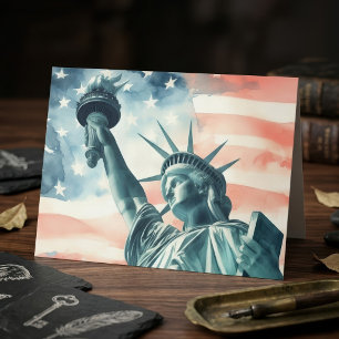 Tarjeta De Agradecimiento Estatua de la Libertad con acuarela y bandera amer