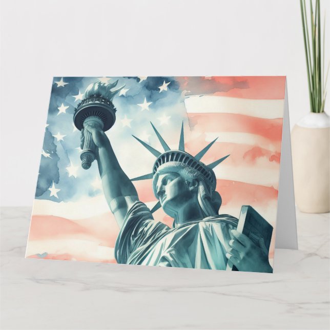 Tarjeta De Agradecimiento Estatua de la Libertad con bandera estadounidense (Anverso)