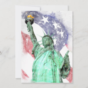 Tarjeta De Agradecimiento Estatua de la Libertad en primer plano con bandera
