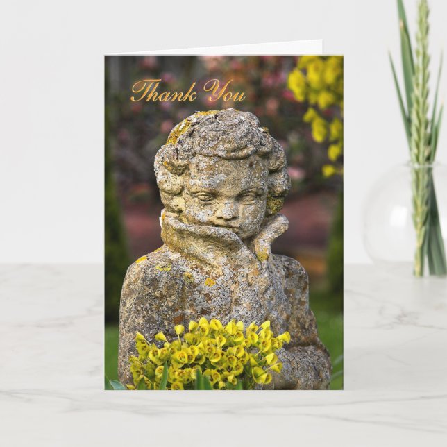 Tarjeta De Agradecimiento Estatua gótica con poza de primavera real, gracias (Anverso)