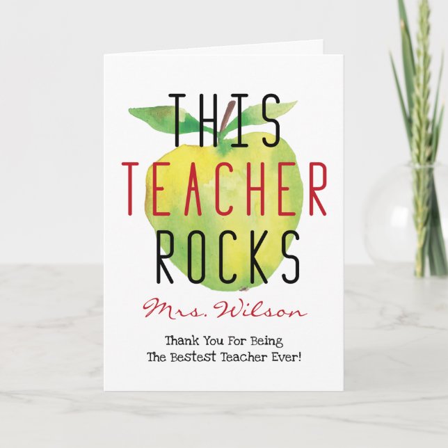 Tarjeta De Agradecimiento Este profesor roca manzana acuarela (Anverso)