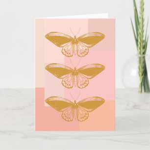 Tarjeta De Agradecimiento Estética Retro Dorado Rosa Suave Mariposa Nocturna