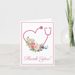 Tarjeta De Agradecimiento Estetioscopio Floral Rosa Gracias Médico Cardíaco