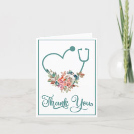 Tarjeta De Agradecimiento Estetoscopio floral moderno Cuidador cardíaco