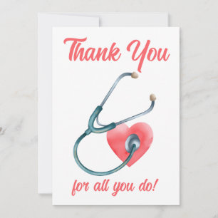 Tarjeta De Agradecimiento Estetoscopio Médico Corazón Enfermería Doctor Enfe