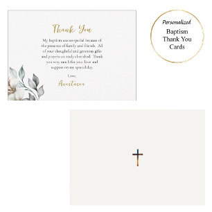 Tarjeta De Agradecimiento Estilo Boho Flor y Hojas Bautismo Ortodoxo