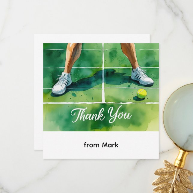 Tarjeta De Agradecimiento Estilo de acuarela con temática de tenis (Anverso/Reverso In Situ)