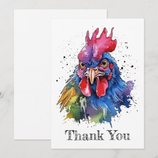 Tarjeta De Agradecimiento Estilo de acuarela de pollo de gallo de campo