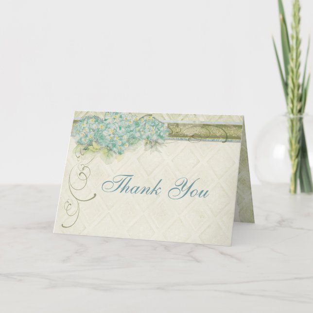 Tarjeta De Agradecimiento Estilo de cosecha Aqua Floral Hydrangea Swirl Dama (Anverso)