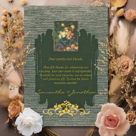 Tarjeta De Agradecimiento Estilo floral romántico verde y dorado