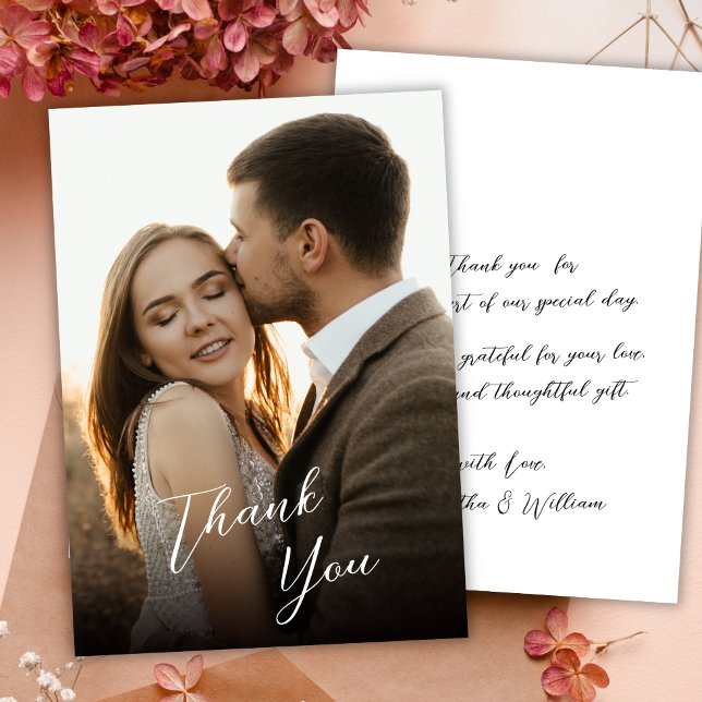 Tarjeta De Agradecimiento Estilo Moderno de Letra a Mano Script Foto Boda (Subido por el creador)